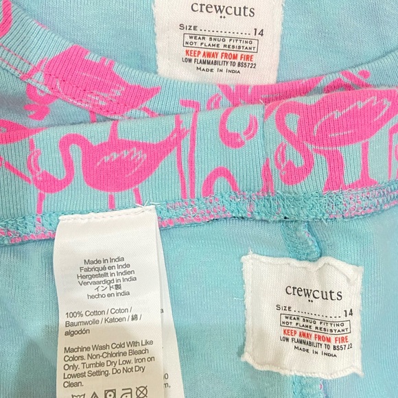 Nwot Crewcuts 2 piece 100% cotton pajama set pink flamingo print blue size 14 - Picture 5 of 5